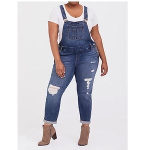 Torrid Women’s Distressed Stretch Denim Crop Jean Overalls Size 12